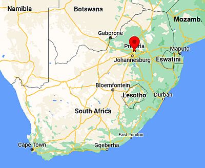 Pretoria, position dans la carte
