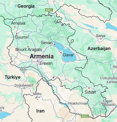 Carte avec les villes - Armenie