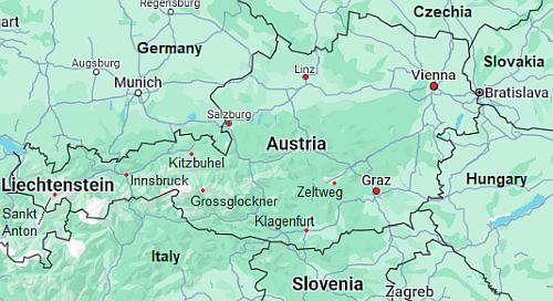 Carte avec les villes - Autriche