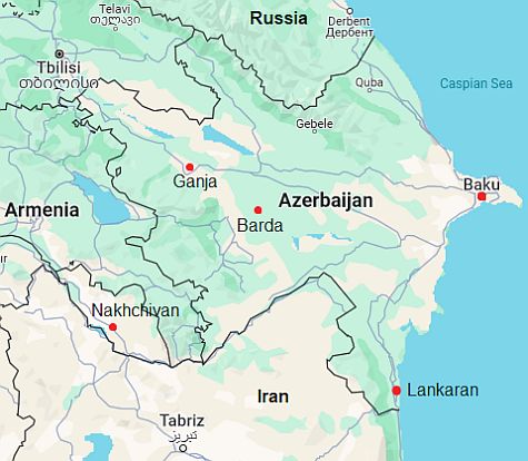 Carte avec les villes - Azerbaidjan