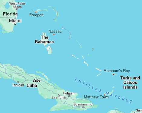Carte avec les villes - Bahamas
