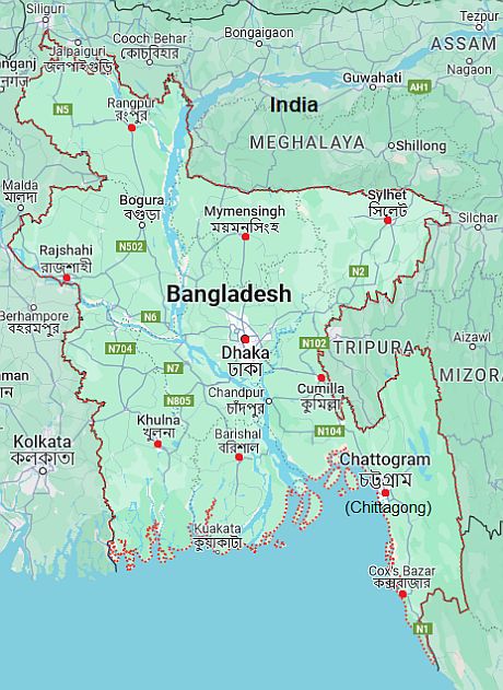 Carte avec les villes - Bangladesh