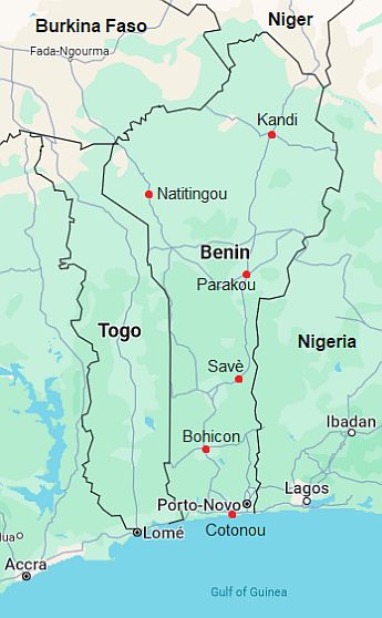 Carte avec les villes - Benin