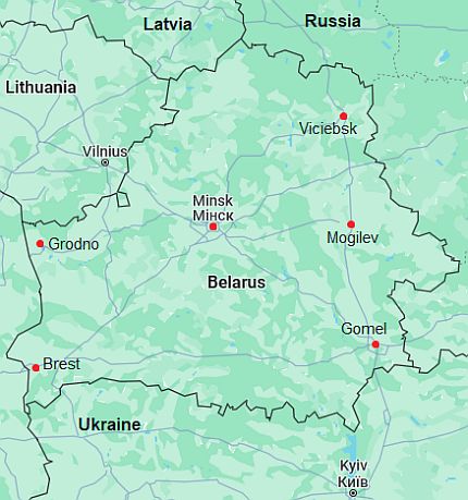 Carte avec les villes - Bielorussie
