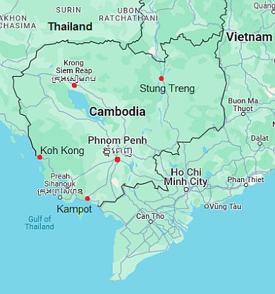 Carte avec les villes - Cambodge