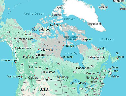 Carte avec les villes - Canada