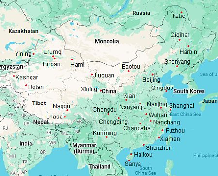 Carte avec les villes - Chine
