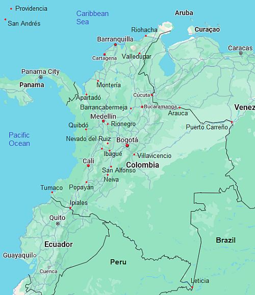 Carte avec les villes - Colombie