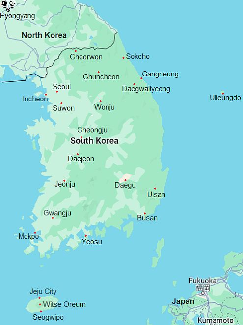 Carte avec les villes - Coree Du Sud