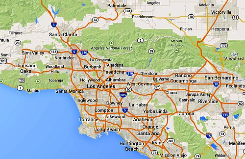 Los Angeles, carte de la région métropolitaine par Google