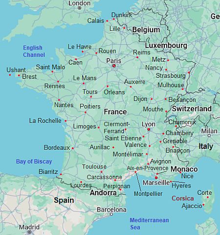 Carte avec les villes - France