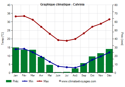 Graphique climatique - Calvinia (Afrique du Sud)