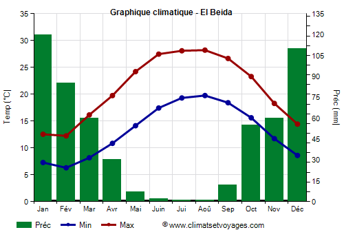 Graphique climatique - El Beida