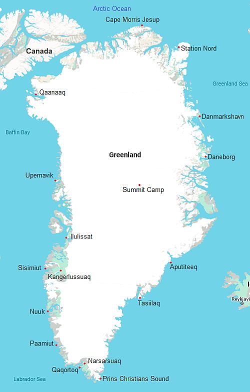 Carte avec les villes - Groenland