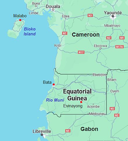 Carte avec les villes - Guinee Equatoriale