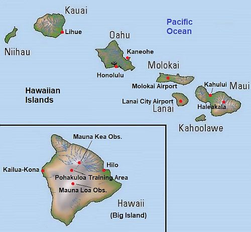Carte avec les villes - Hawaii