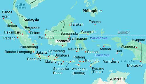 Carte avec les villes - Indonesie