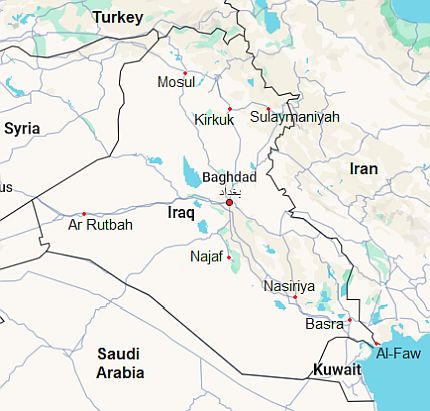 Carte avec les villes - Irak