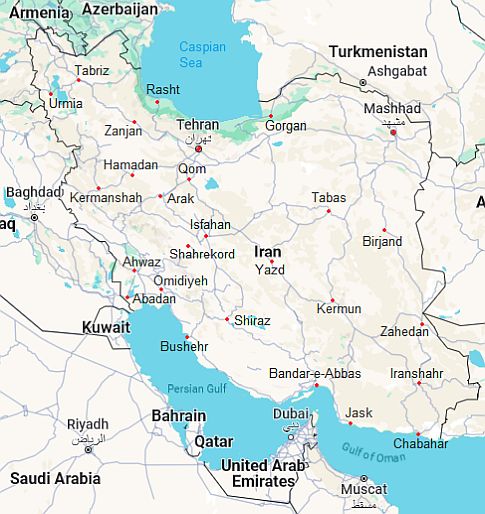Carte avec les villes - Iran