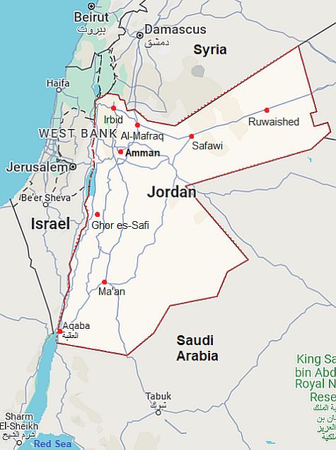 Carte avec les villes - Jordanie