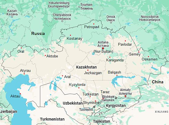 Carte avec les villes - Kazakhstan