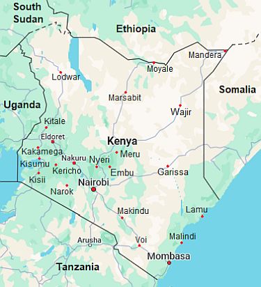 Carte avec les villes - Kenya