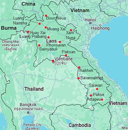 Carte avec les villes - Laos