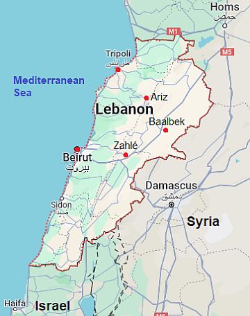 Carte avec les villes - Liban