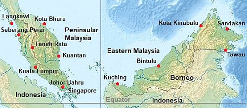 Carte avec les villes - Malaisie