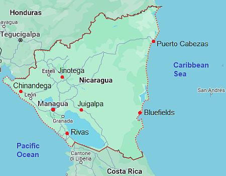 Carte avec les villes - Nicaragua