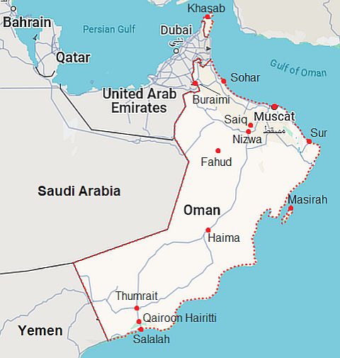 Carte avec les villes - Oman