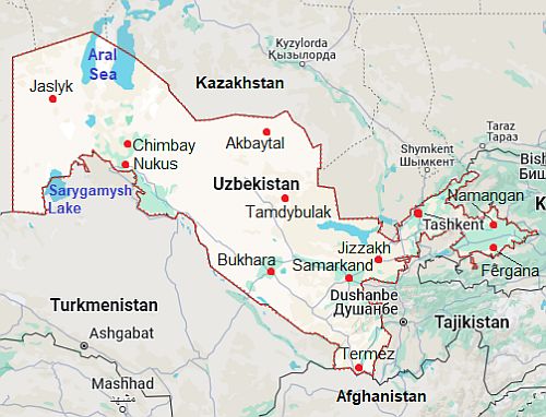Carte avec les villes - Ouzbekistan
