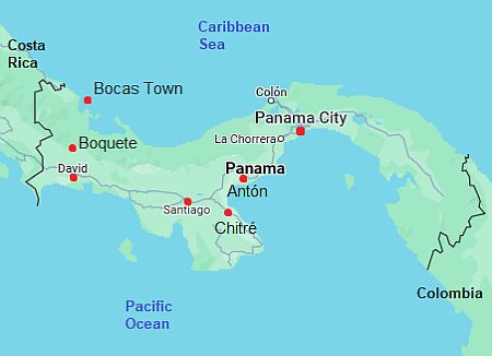 Carte avec les villes - Panama