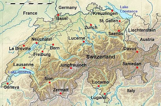 Carte avec les villes - Suisse