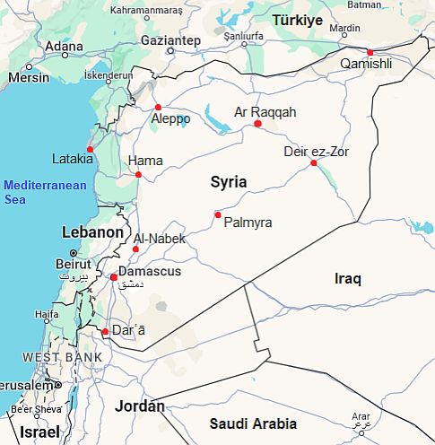 Carte avec les villes - Syrie
