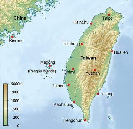 Carte avec les villes - Taiwan