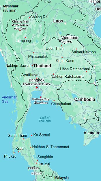 Carte avec les villes - Thailande