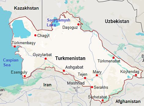 Carte avec les villes - Turkmenistan