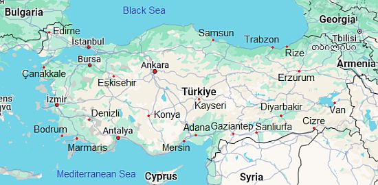 Carte avec les villes - Turquie