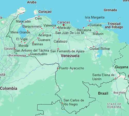 Carte avec les villes - Venezuela