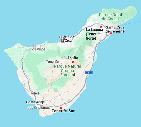 Carte avec les villes - Canaries