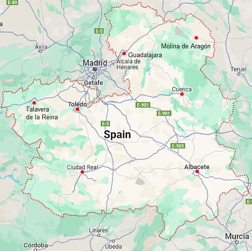 Carte avec les villes - Espagne