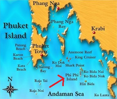Carte des îles Phi Phi et leurs environs