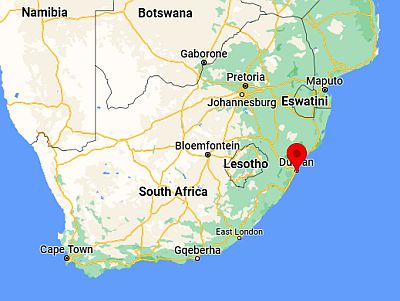 Durban, position dans la carte