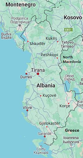Carte avec les villes - Albanie