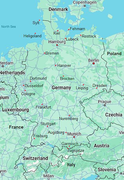 Carte avec les villes - Allemagne