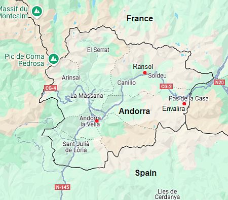 Carte avec les villes - Andorre