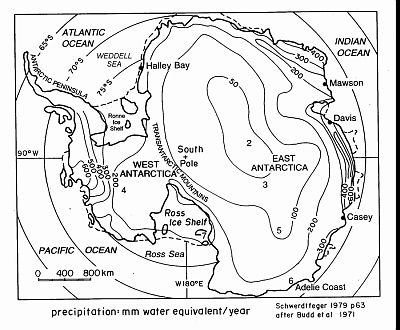 Pluviométrie annuelle moyenne dans l'Antarctique