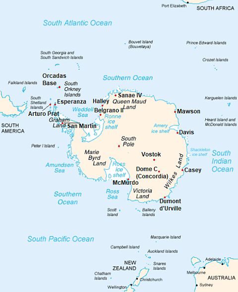 Carte avec les villes - Antarctique