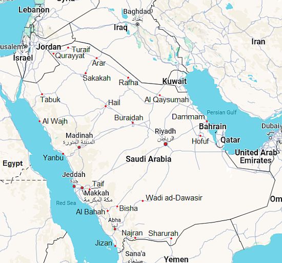 Carte avec les villes - Arabie Saoudite